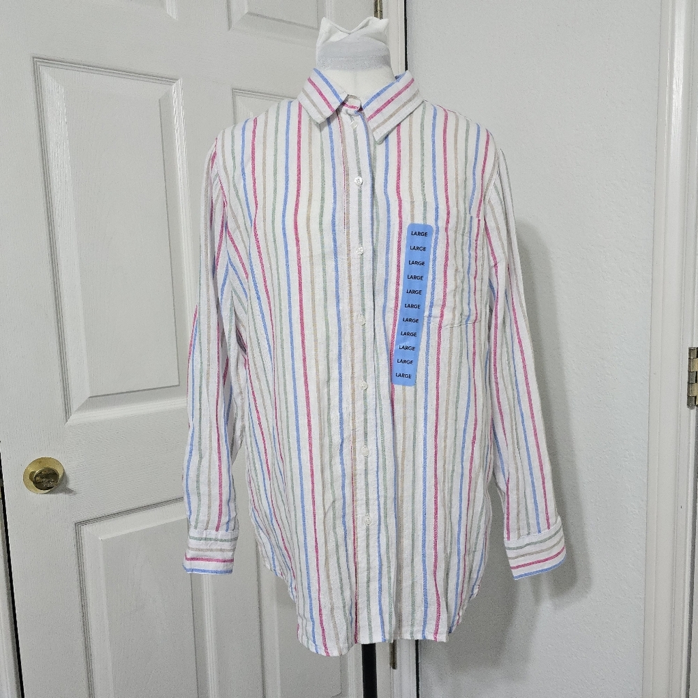 Gap Women's Linen Button Down Top Size XL Relaxed Fit Coastal Grandma Nautical